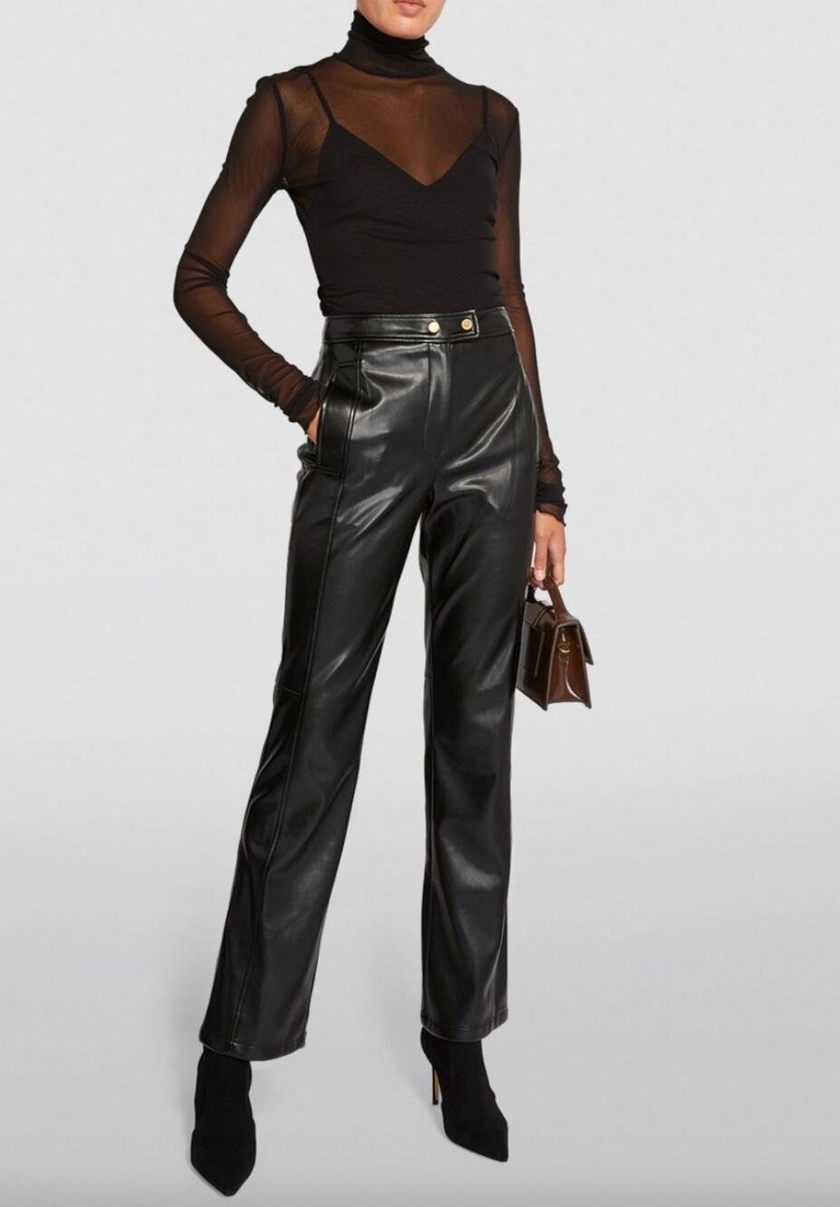 SIMKHAI Dahlia Faux Leather Straight Leg Pants Black High Rise $450 US 2 NWT